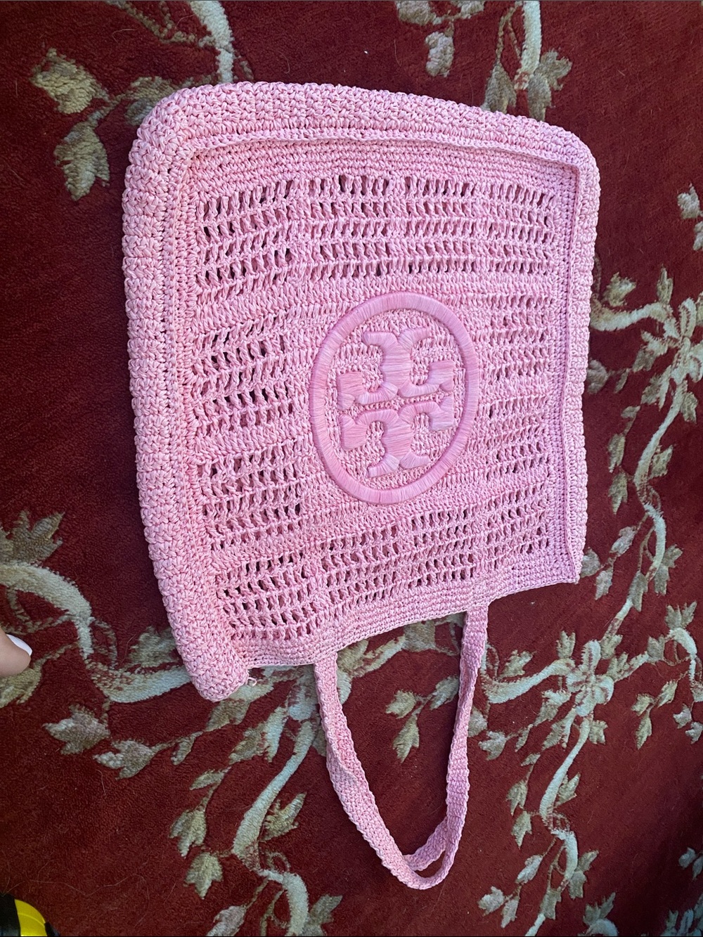 Tory Burch Light Pink Crochet tote with Logo